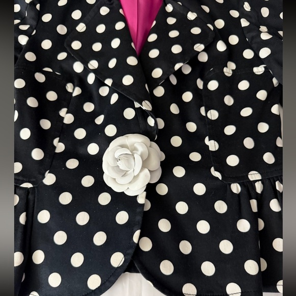 Anthracite Black & White Polka Dot Blazer - Snap Button Closure w/ a Flower - Picture 7 of 12